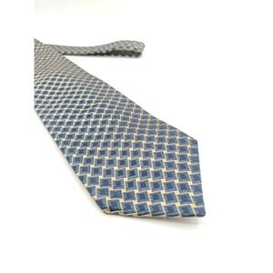 Tino Cosma Silk Tie Mens Blue Gold Geometric Italy Handmade Designer 58x3.625
